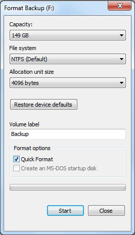win7 format option win7 format option