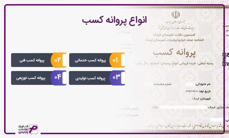 انواع پروانه کسب