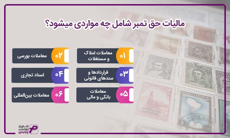 مالیات حق تمبر شامل چه مواردی می شود؟